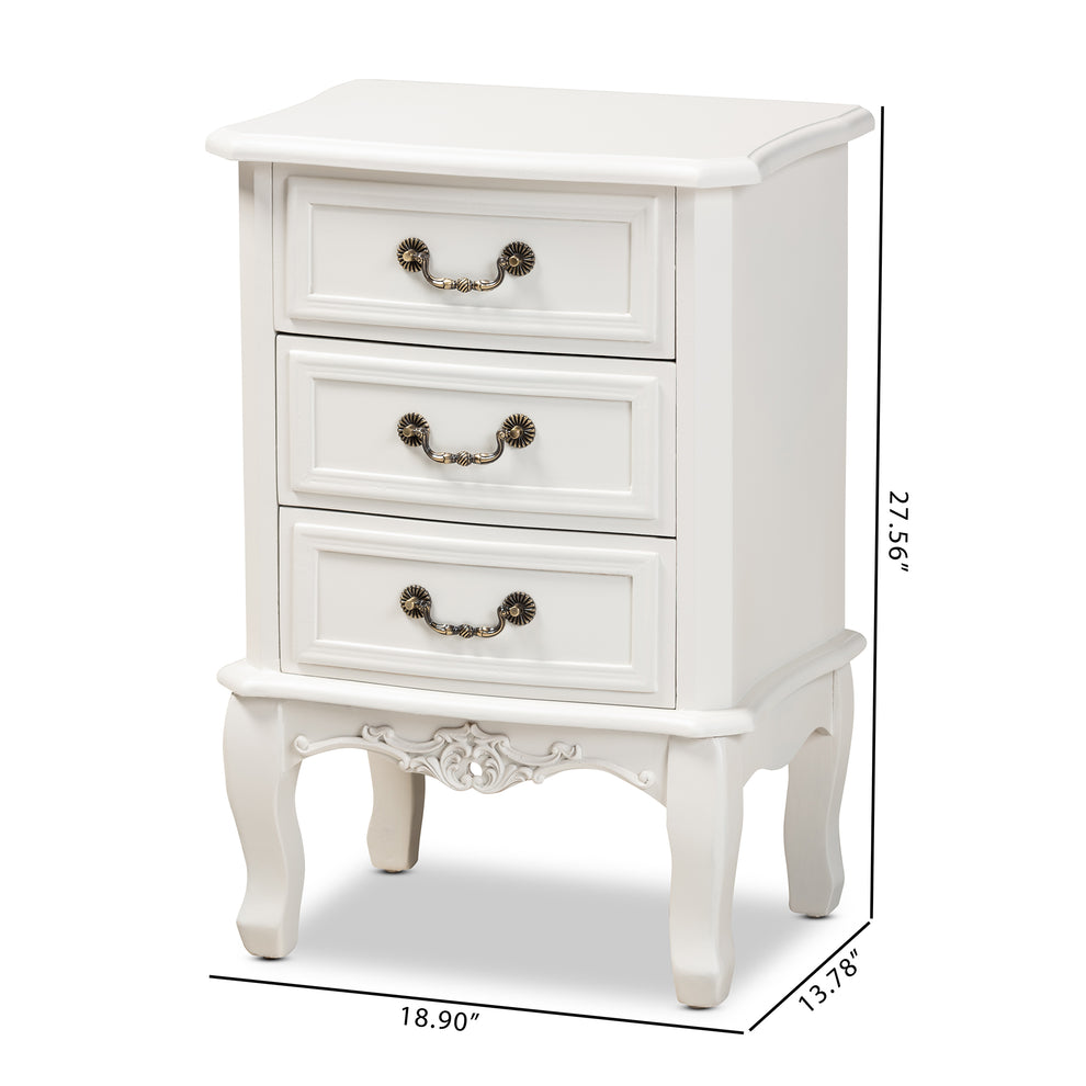 Baxton Studio Gabrielle Traditional French Country Provincial White-Finished 3-Drawer Wood End Table | Cabinets | Modishstore - 3