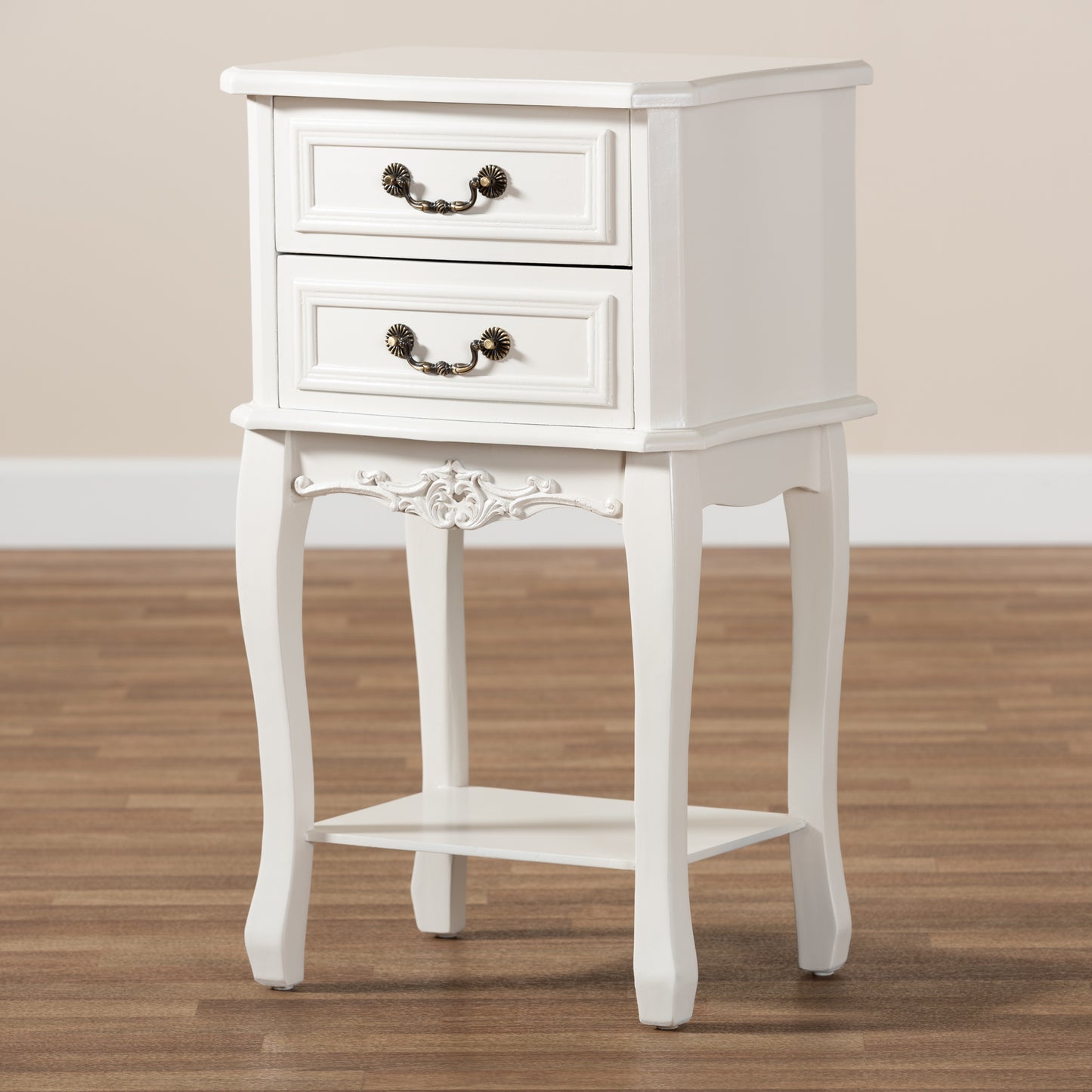 Baxton Studio Gabrielle Traditional French Country Provincial White-Finished 2-Drawer Wood End Table | Cabinets | Modishstore - 2
