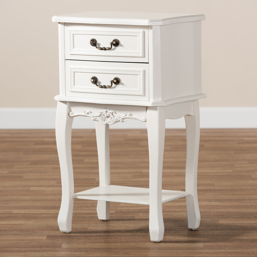 Baxton Studio Gabrielle Traditional French Country Provincial White-Finished 2-Drawer Wood End Table | Cabinets | Modishstore - 2