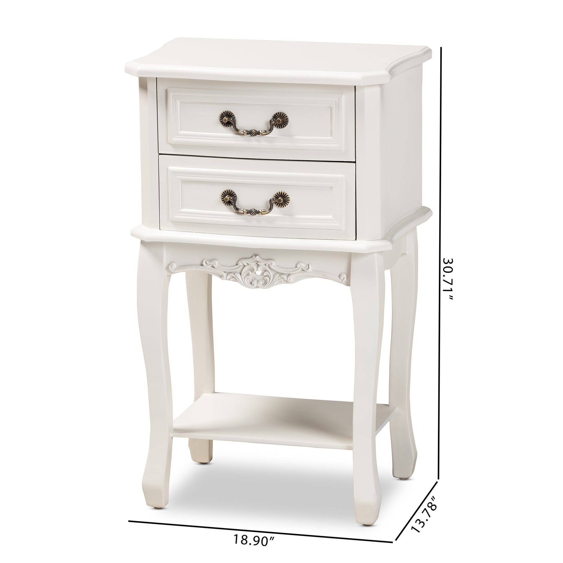 Baxton Studio Gabrielle Traditional French Country Provincial White-Finished 2-Drawer Wood End Table | Cabinets | Modishstore - 3
