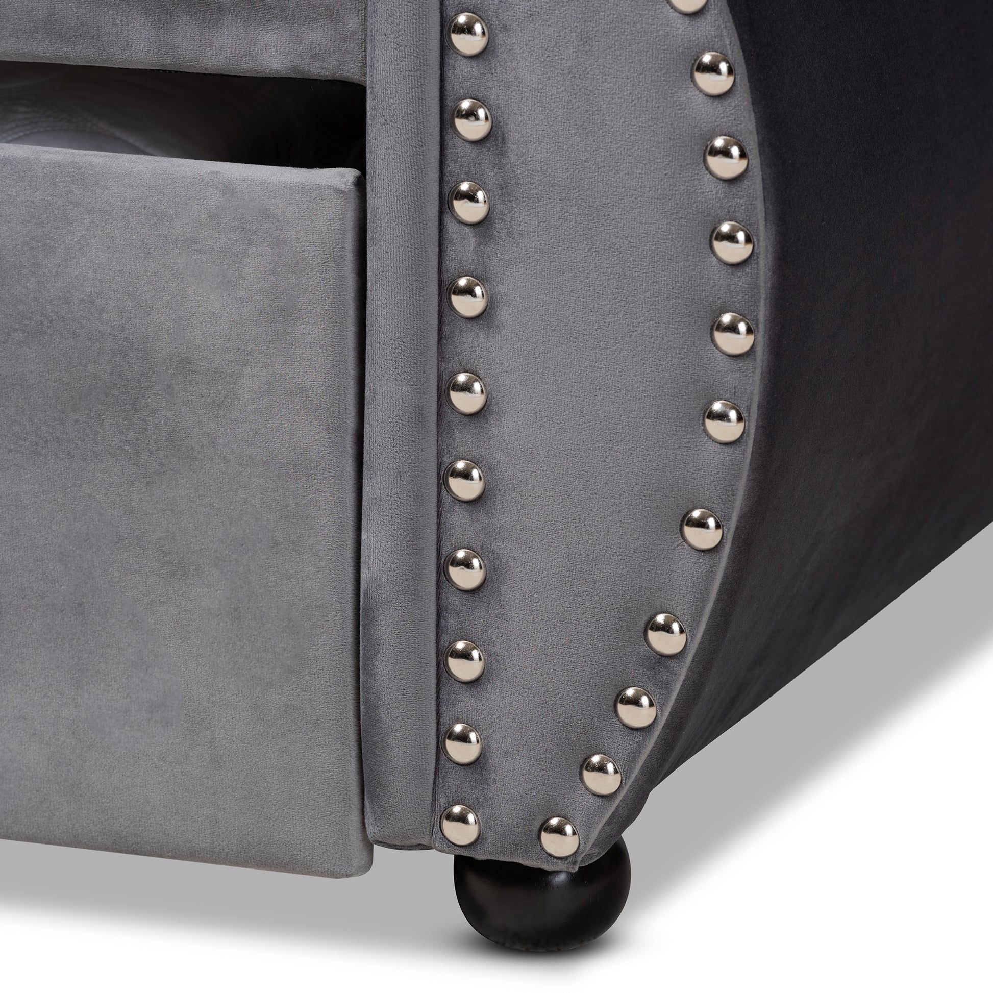 Baxton Studio Abbie Traditional and Transitional Grey Velvet Fabric Upholstered and Crystal Tufted Queen Size Daybed with Trundle | Daybeds | Modishstore - 10