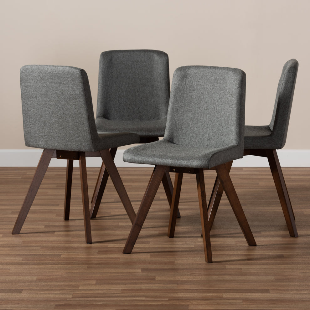 Baxton Studio Pernille Modern Transitional Grey Fabric Upholstered Walnut Finished 4-Piece Wood Dining Chair Set Set | Dining Chairs | Modishstore - 5
