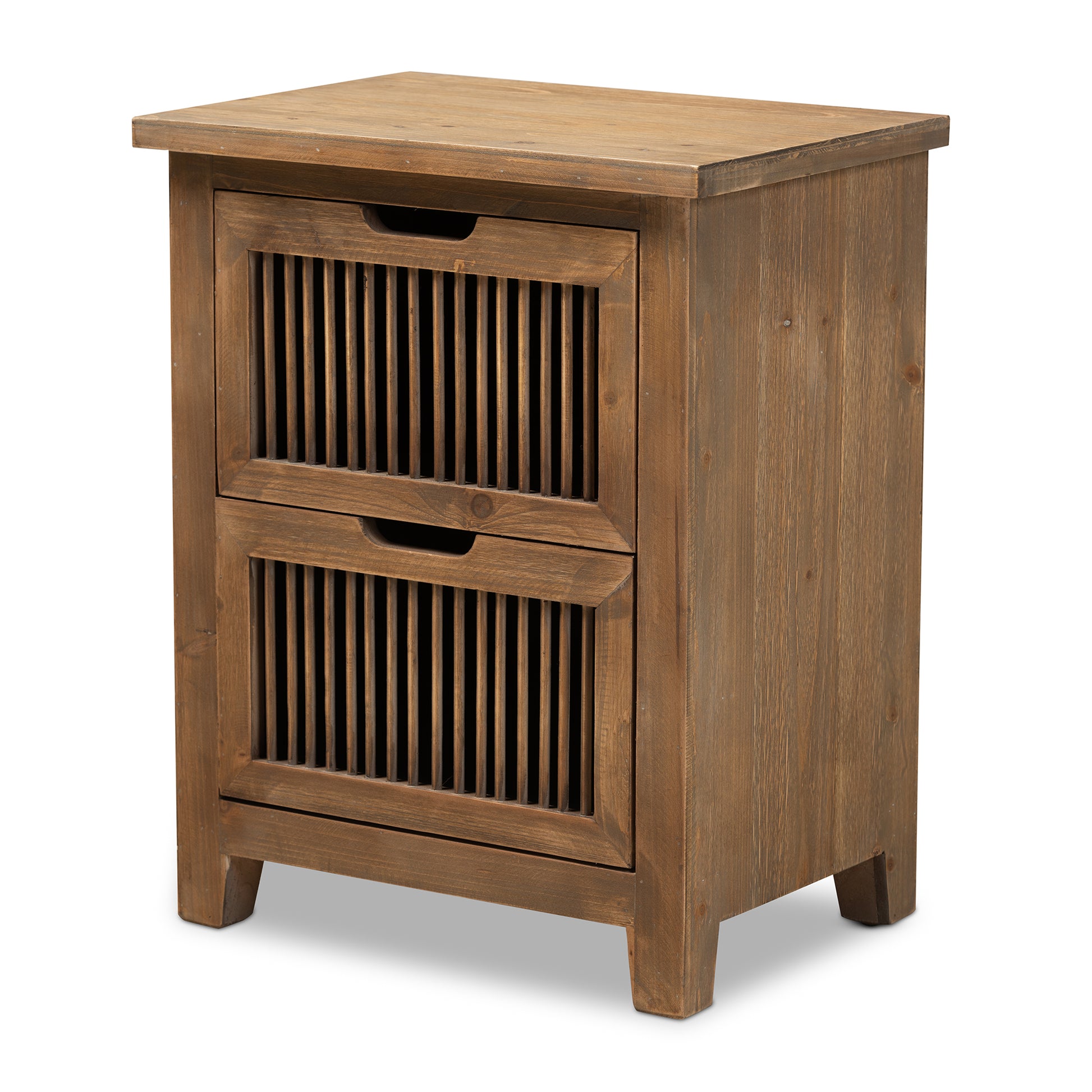 Baxton Studio Clement Rustic Transitional Medium Oak Finished 2-Drawer Wood Spindle End Table | Cabinets | Modishstore - 4