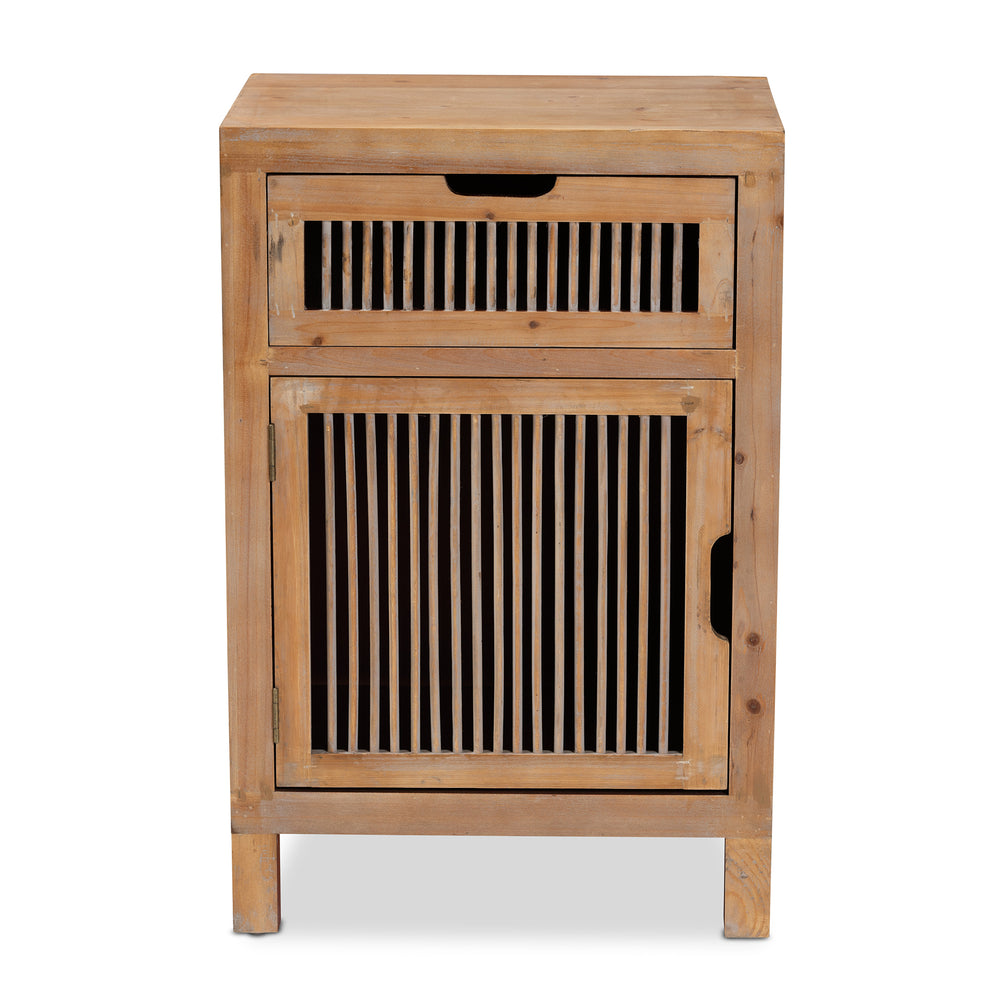 Baxton Studio Clement Rustic Transitional Medium Oak Finished 1-Door and 1-Drawer Wood Spindle End Table | Cabinets | Modishstore - 6