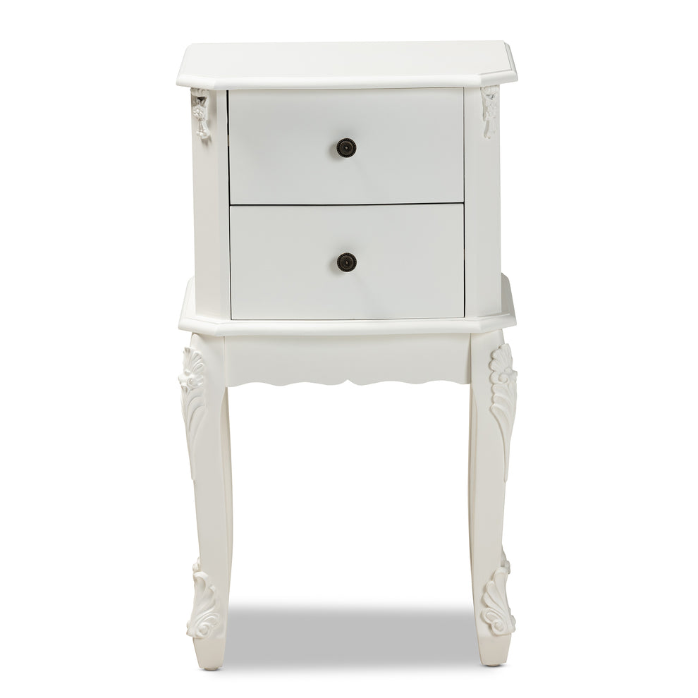 Baxton Studio Sophia Classic and Traditional French White Finished Wood 2-Drawer End Table | Cabinets | Modishstore - 6