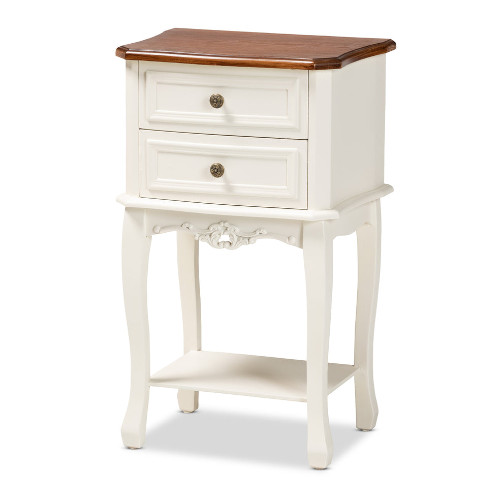 Baxton Studio Darla Classic and Traditional French White and Cherry Brown Finished Wood 2-Drawer End Table | Cabinets | Modishstore - 3