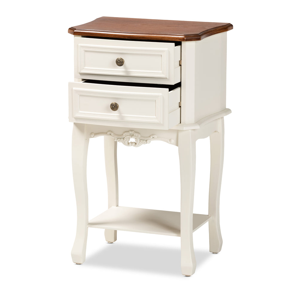 Baxton Studio Darla Classic and Traditional French White and Cherry Brown Finished Wood 2-Drawer End Table | Cabinets | Modishstore - 4