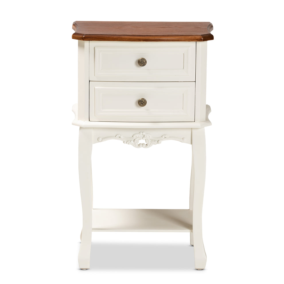 Baxton Studio Darla Classic and Traditional French White and Cherry Brown Finished Wood 2-Drawer End Table | Cabinets | Modishstore - 5
