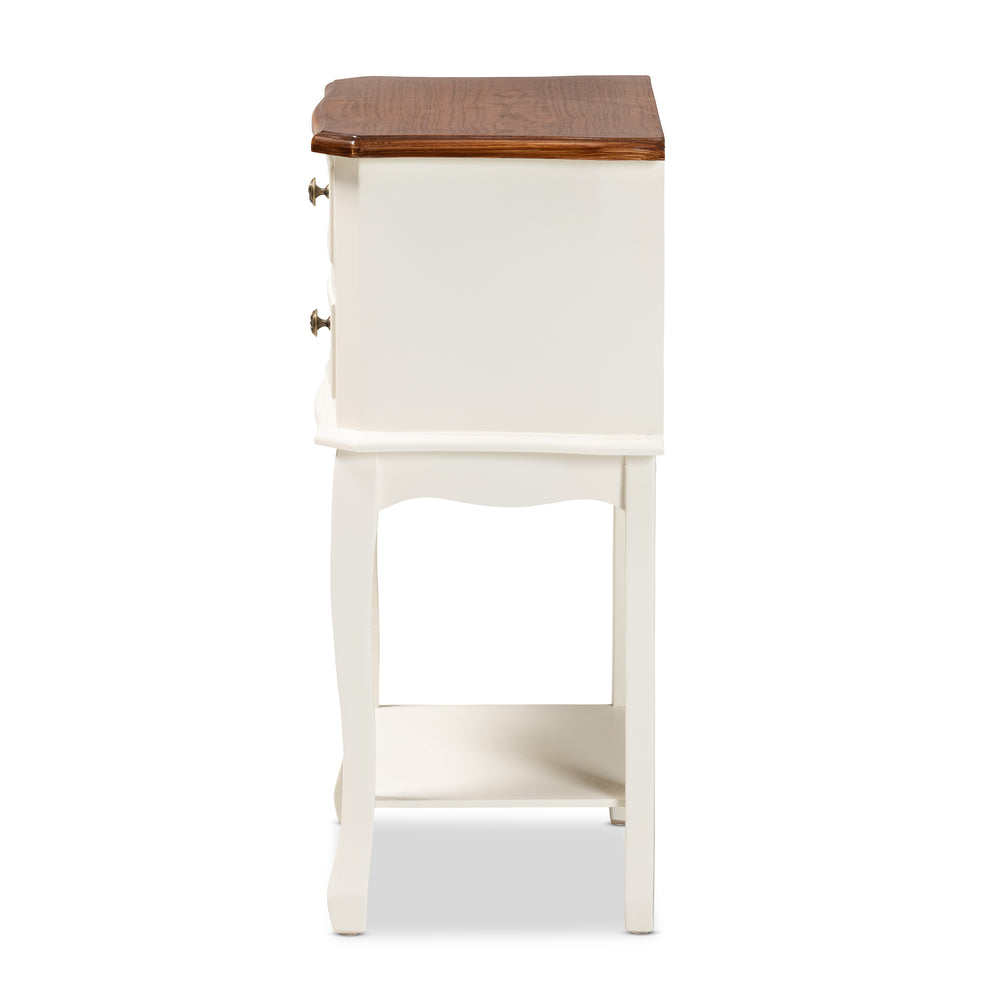 Baxton Studio Darla Classic and Traditional French White and Cherry Brown Finished Wood 2-Drawer End Table | Cabinets | Modishstore - 6