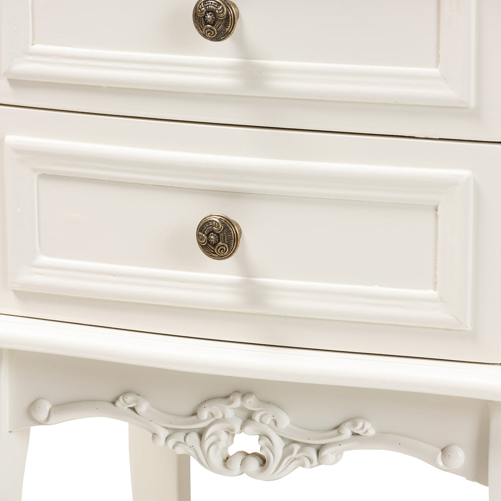 Baxton Studio Darla Classic and Traditional French White and Cherry Brown Finished Wood 2-Drawer End Table | Cabinets | Modishstore - 7