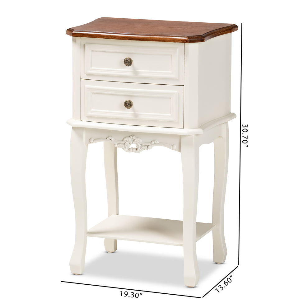 Baxton Studio Darla Classic and Traditional French White and Cherry Brown Finished Wood 2-Drawer End Table | Cabinets | Modishstore - 2