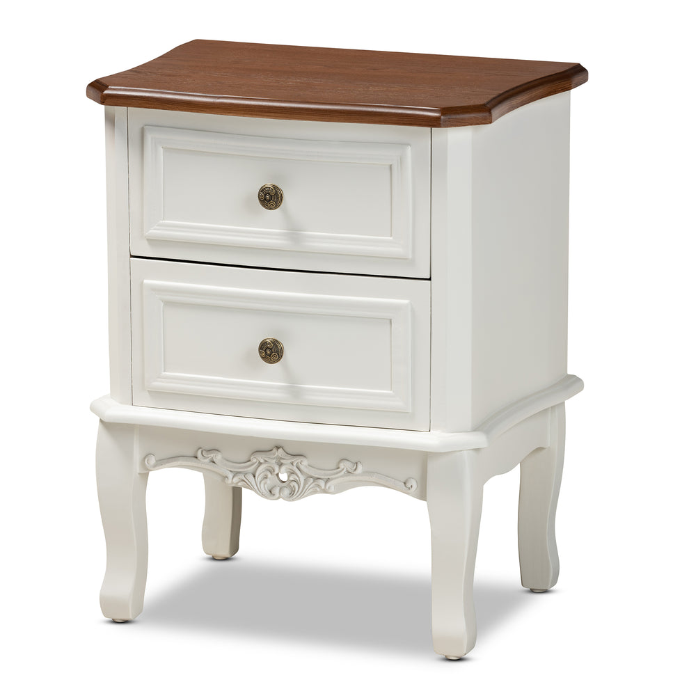 Baxton Studio Darlene Classic and Traditional French White and Cherry Brown Finished Wood 2-Drawer End Table | Cabinets | Modishstore - 3