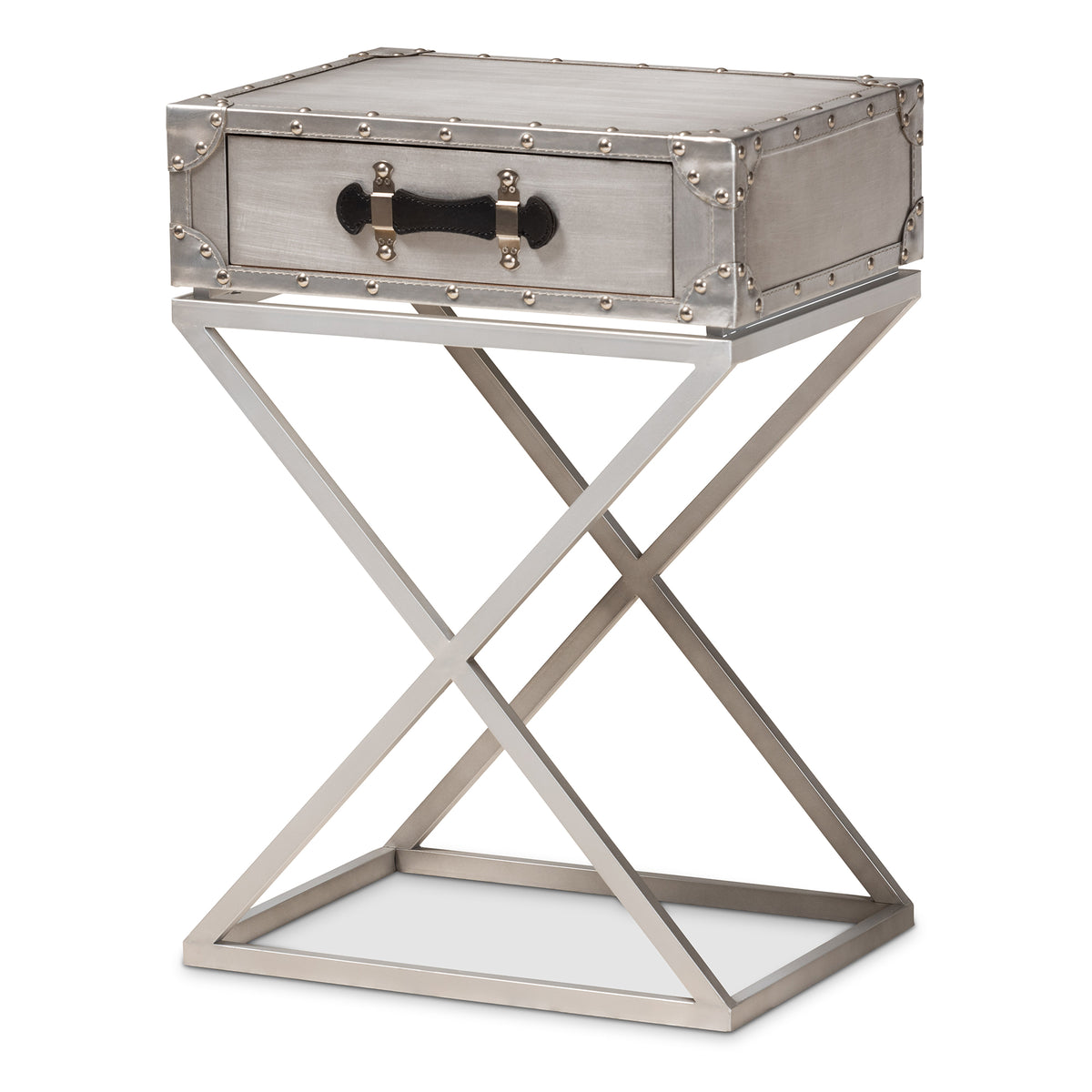 Baxton Studio William Modern French Industrial Silver Metal 1-Drawer End Table | Cabinets | Modishstore - 4