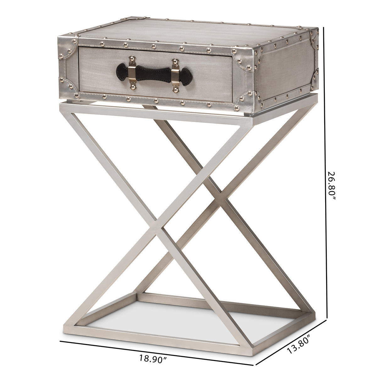 Baxton Studio William Modern French Industrial Silver Metal 1-Drawer End Table | Cabinets | Modishstore - 3