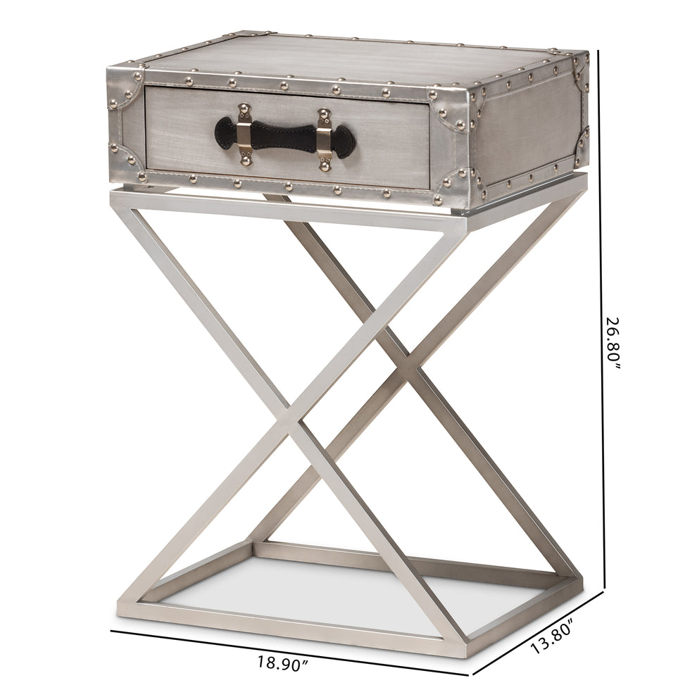 Baxton Studio William Modern French Industrial Silver Metal 1-Drawer End Table | Cabinets | Modishstore - 3
