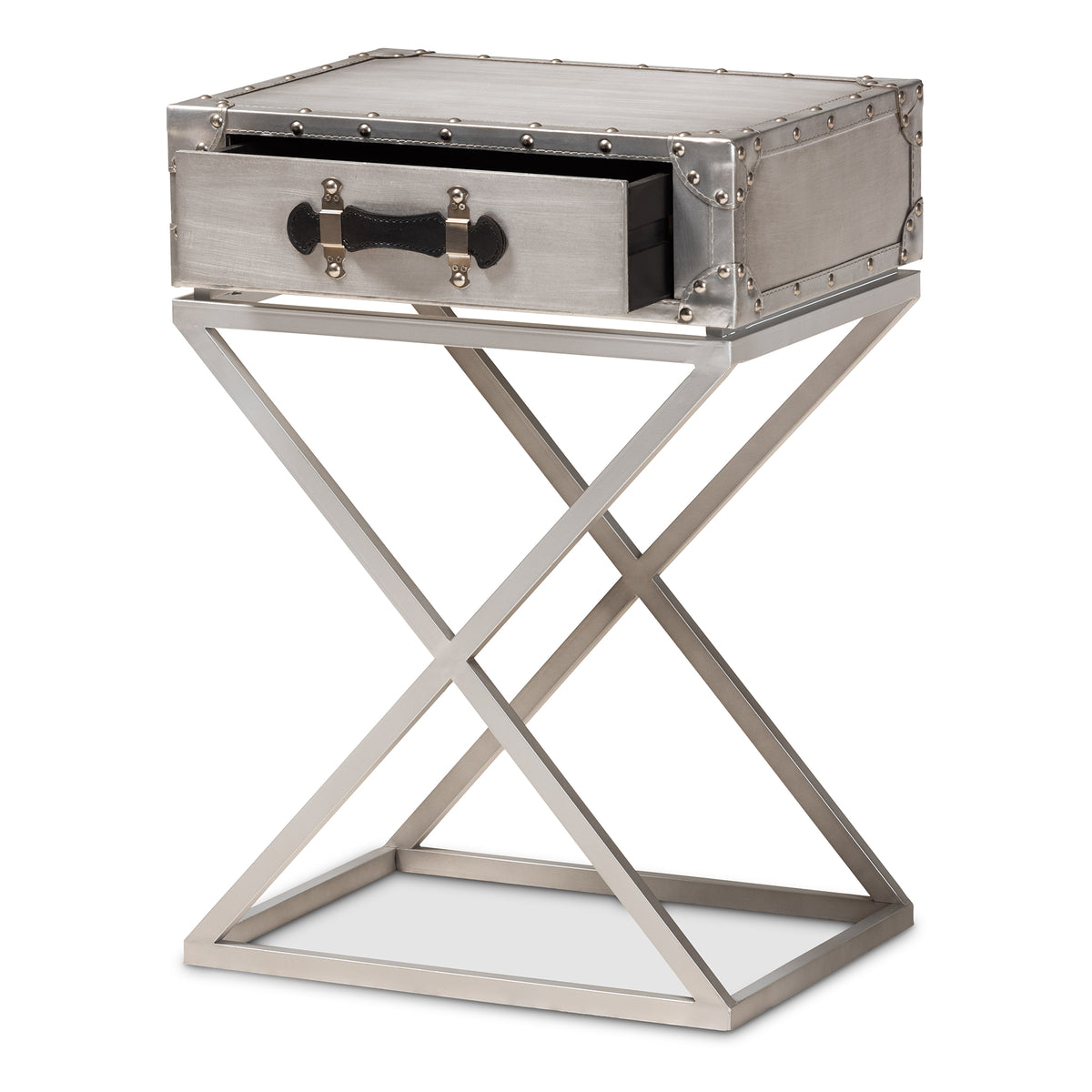 Baxton Studio William Modern French Industrial Silver Metal 1-Drawer End Table | Cabinets | Modishstore - 5