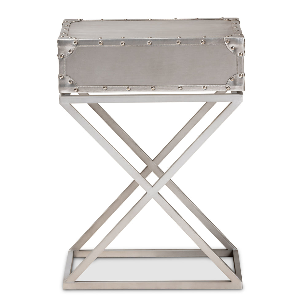 Baxton Studio William Modern French Industrial Silver Metal 1-Drawer End Table | Cabinets | Modishstore - 8