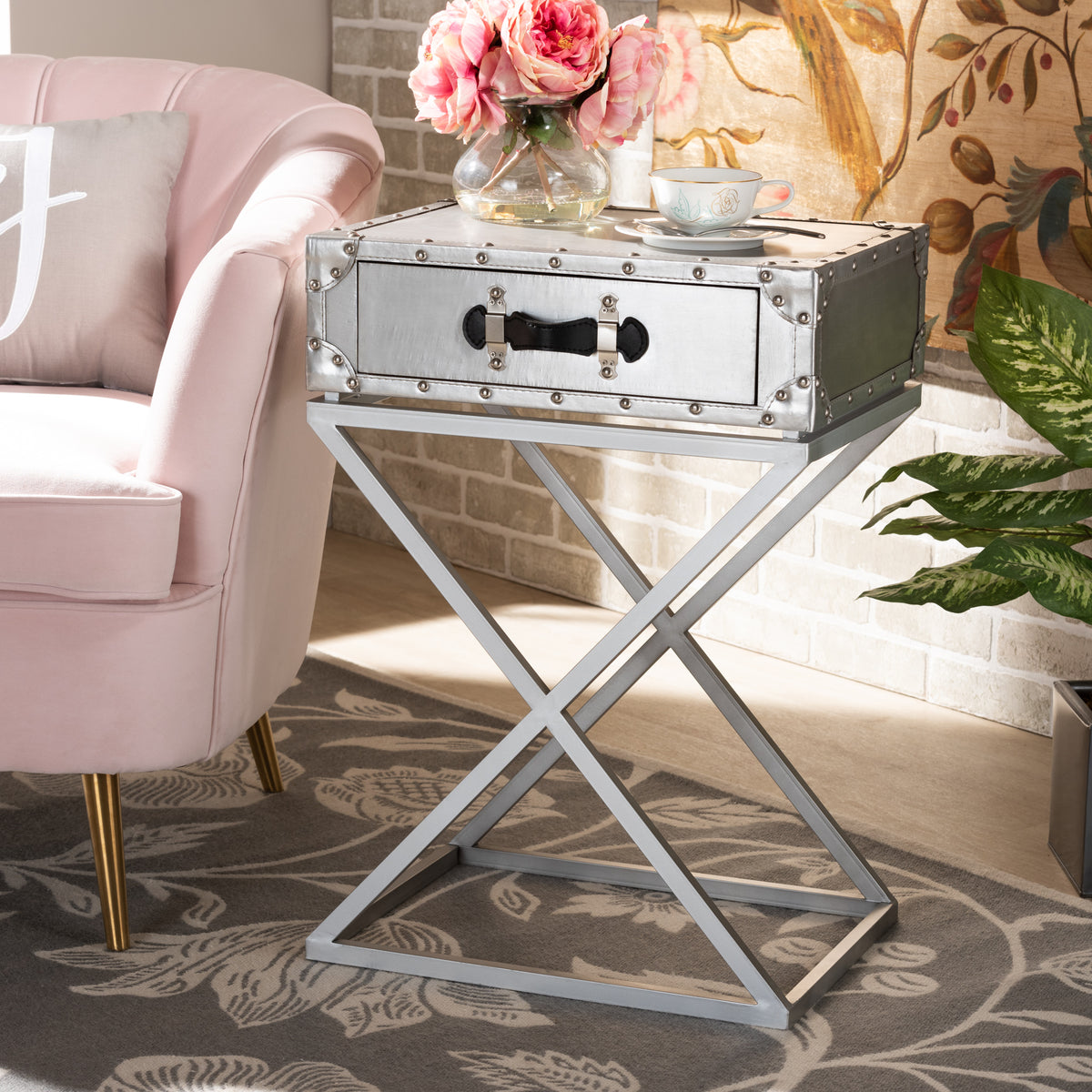 Baxton Studio William Modern French Industrial Silver Metal 1-Drawer End Table | Cabinets | Modishstore