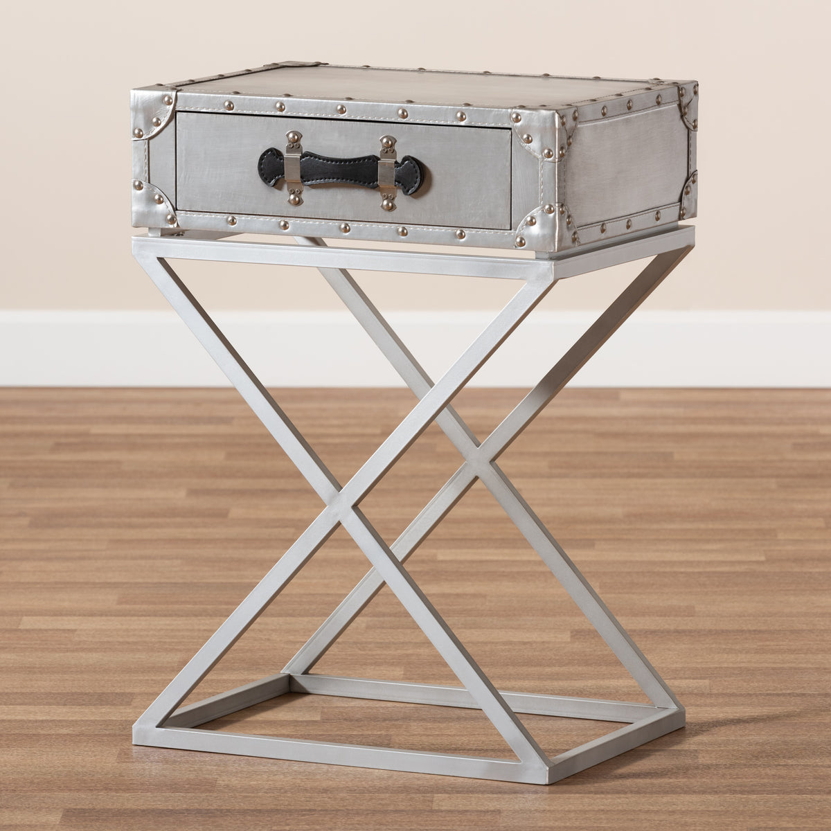 Baxton Studio William Modern French Industrial Silver Metal 1-Drawer End Table | Cabinets | Modishstore - 2
