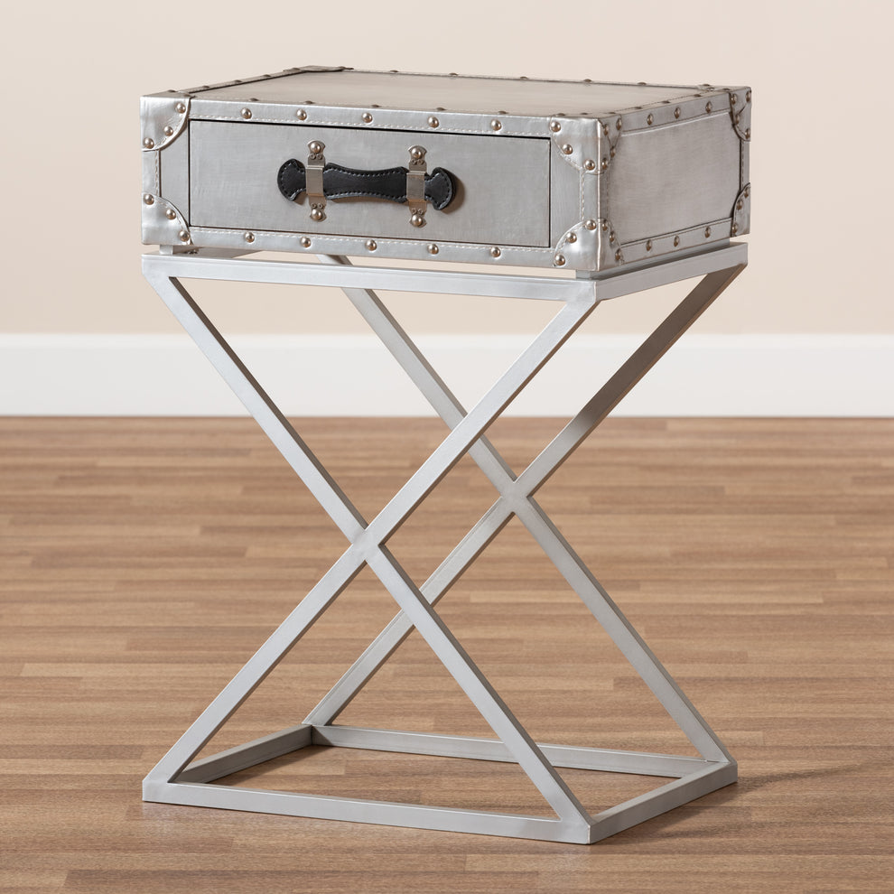 Baxton Studio William Modern French Industrial Silver Metal 1-Drawer End Table | Cabinets | Modishstore - 2
