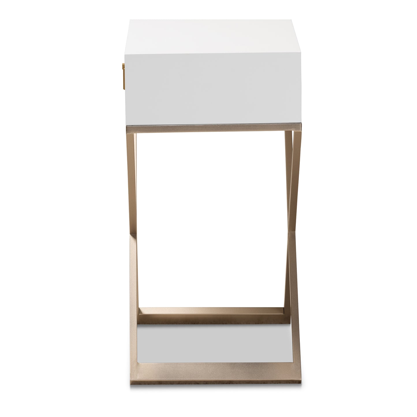 Baxton Studio Patricia Modern and Contemporary White Finished Wood and Powder Coated Brass Effect Metal 1-Drawer End Table | Cabinets | Modishstore - 7