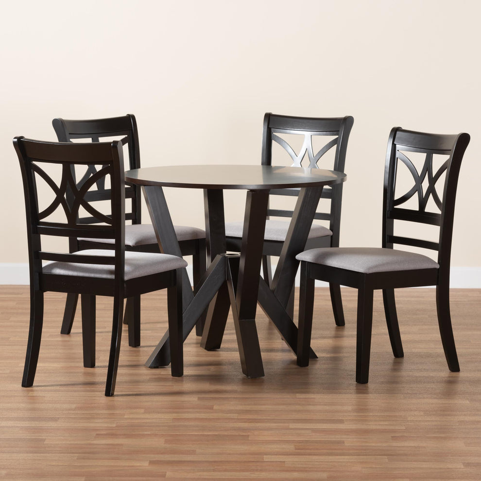 Baxton Studio Mari Modern Grey Fabric and Dark Brown Finished Wood 5-Piece Dining Set | Dining Sets | Modishstore - 9