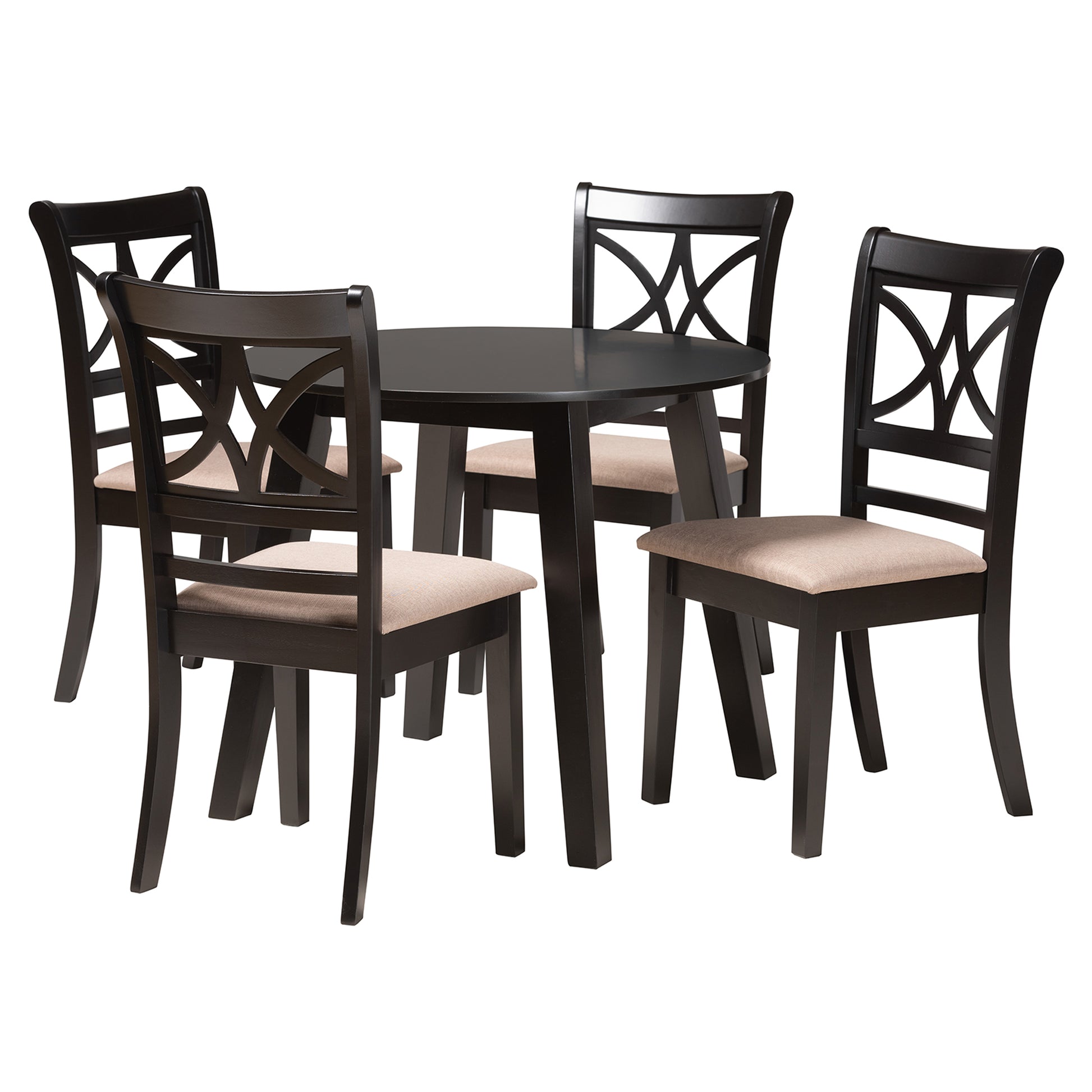 Baxton Studio Brooke Modern Beige Fabric and Dark Brown Finished Wood 5-Piece Dining Set | Dining Sets | Modishstore - 4