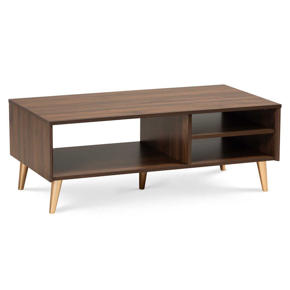 Baxton Studio Landen Mid-Century Modern Walnut Brown and Gold Finished Wood Coffee Table | Coffee Tables | Modishstore - 3