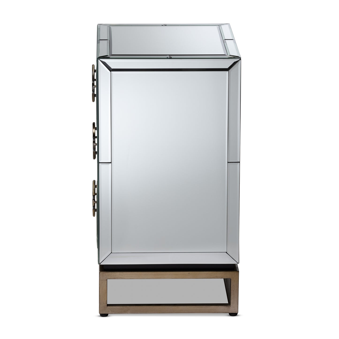 Baxton Studio Laken Contemporary Glam and Luxe Mirrored and Antique Bronze Finished 3-Drawer End Table | Cabinets | Modishstore - 6