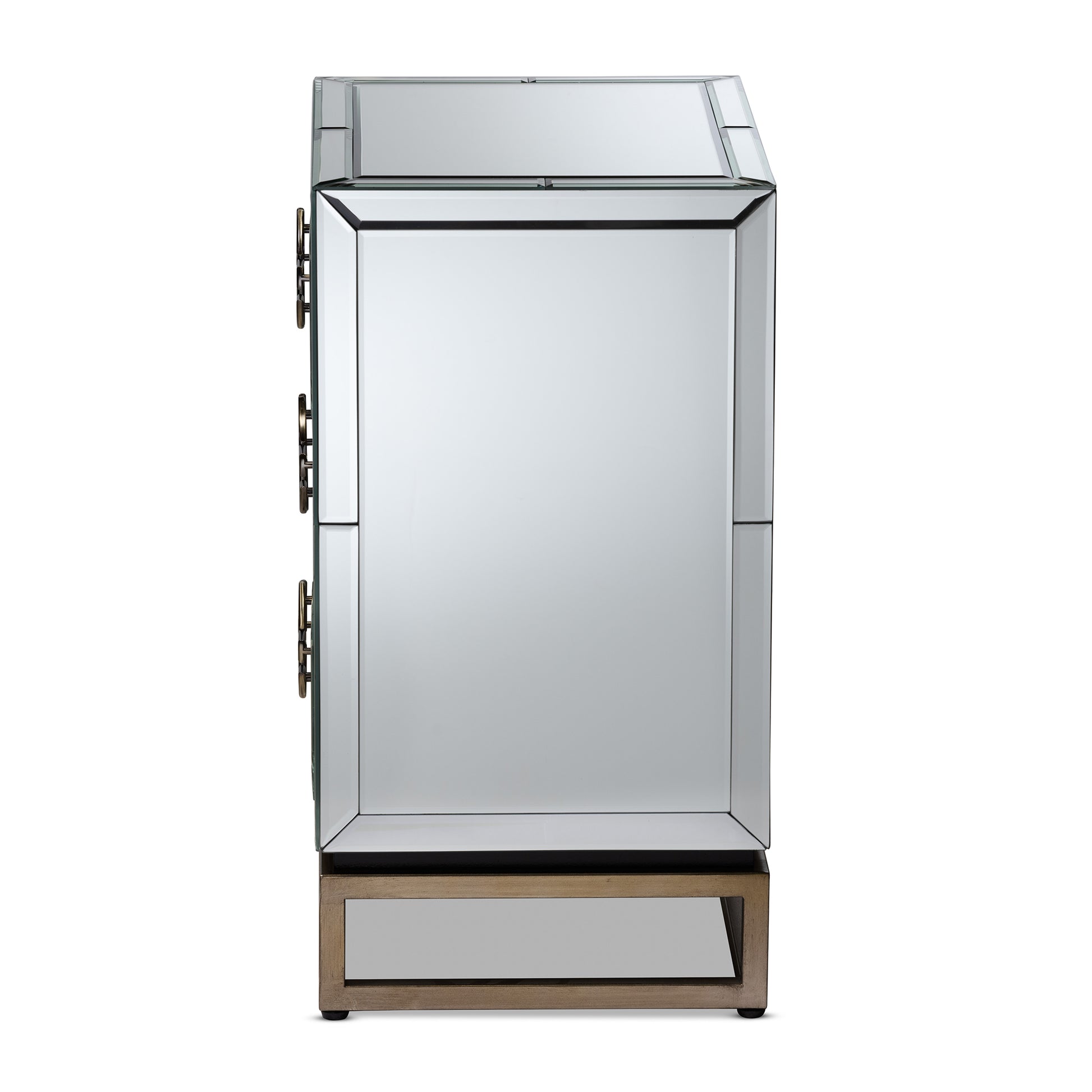 Baxton Studio Laken Contemporary Glam and Luxe Mirrored and Antique Bronze Finished 3-Drawer End Table | Cabinets | Modishstore - 6