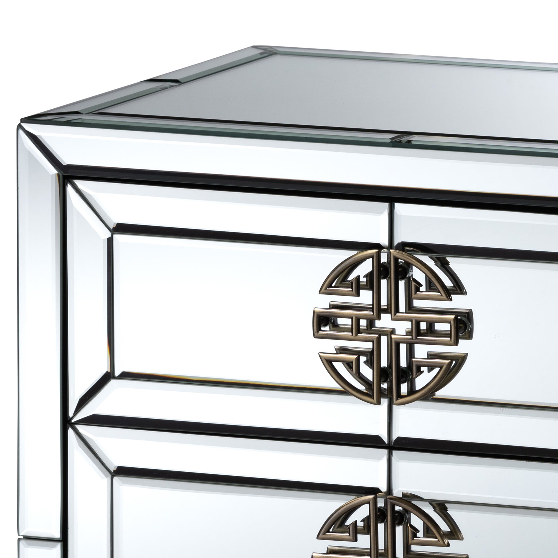 Baxton Studio Laken Contemporary Glam and Luxe Mirrored and Antique Bronze Finished 3-Drawer End Table | Cabinets | Modishstore - 7