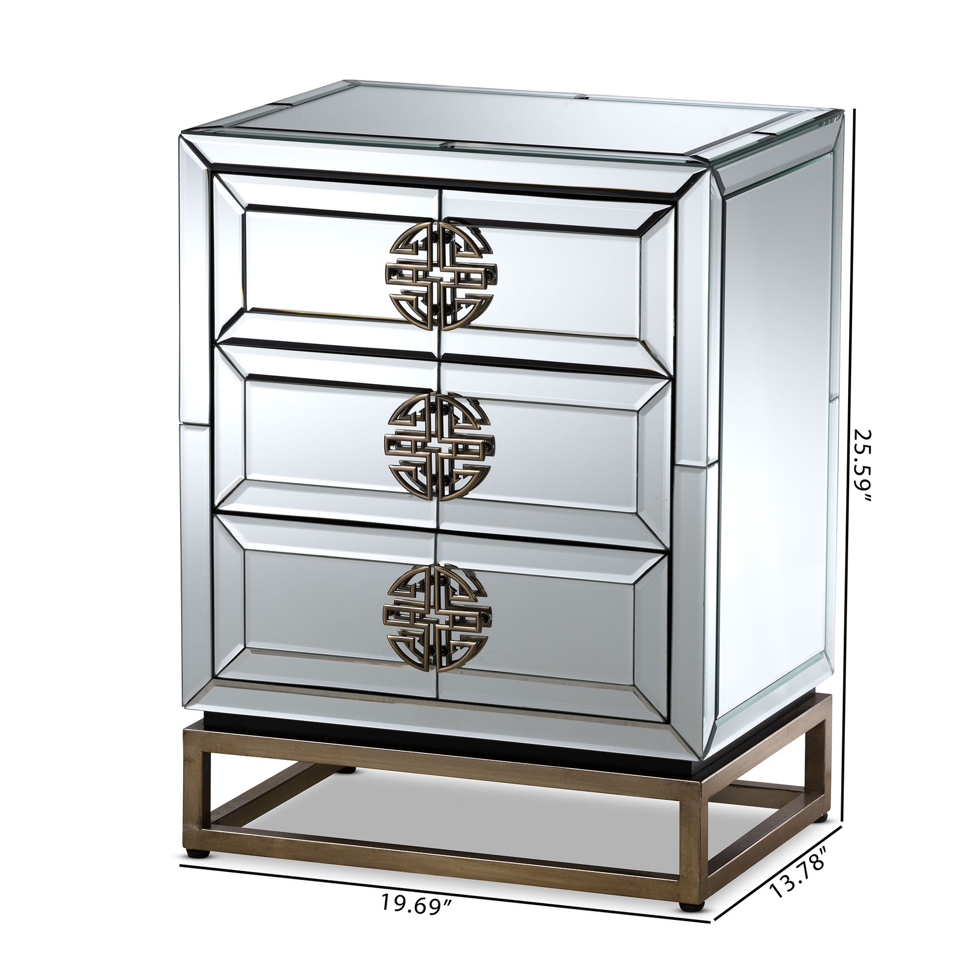 Baxton Studio Laken Contemporary Glam and Luxe Mirrored and Antique Bronze Finished 3-Drawer End Table | Cabinets | Modishstore - 2