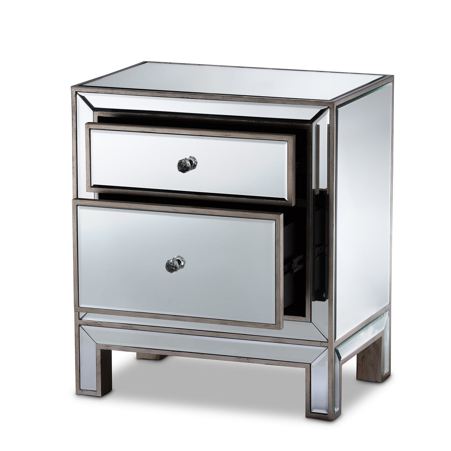 Baxton Studio Fadri Contemporary Glam and Luxe Mirrored 2-Drawer End Table | Cabinets | Modishstore - 4