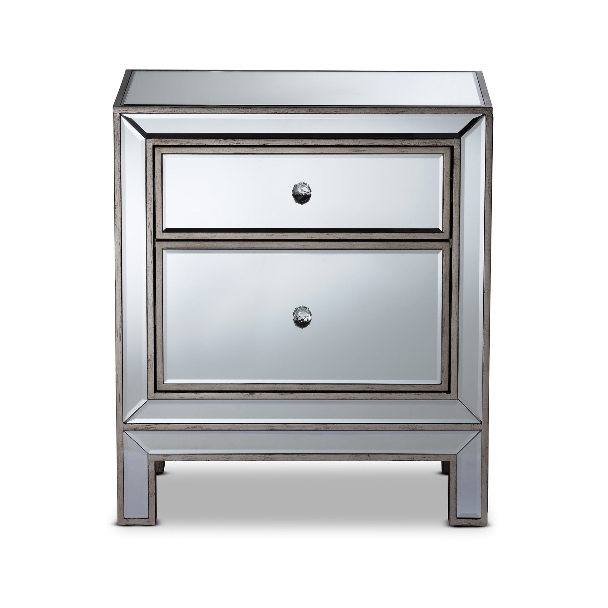 Baxton Studio Fadri Contemporary Glam and Luxe Mirrored 2-Drawer End Table | Cabinets | Modishstore - 5