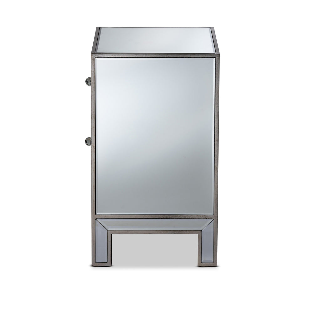 Baxton Studio Fadri Contemporary Glam and Luxe Mirrored 2-Drawer End Table | Cabinets | Modishstore - 6