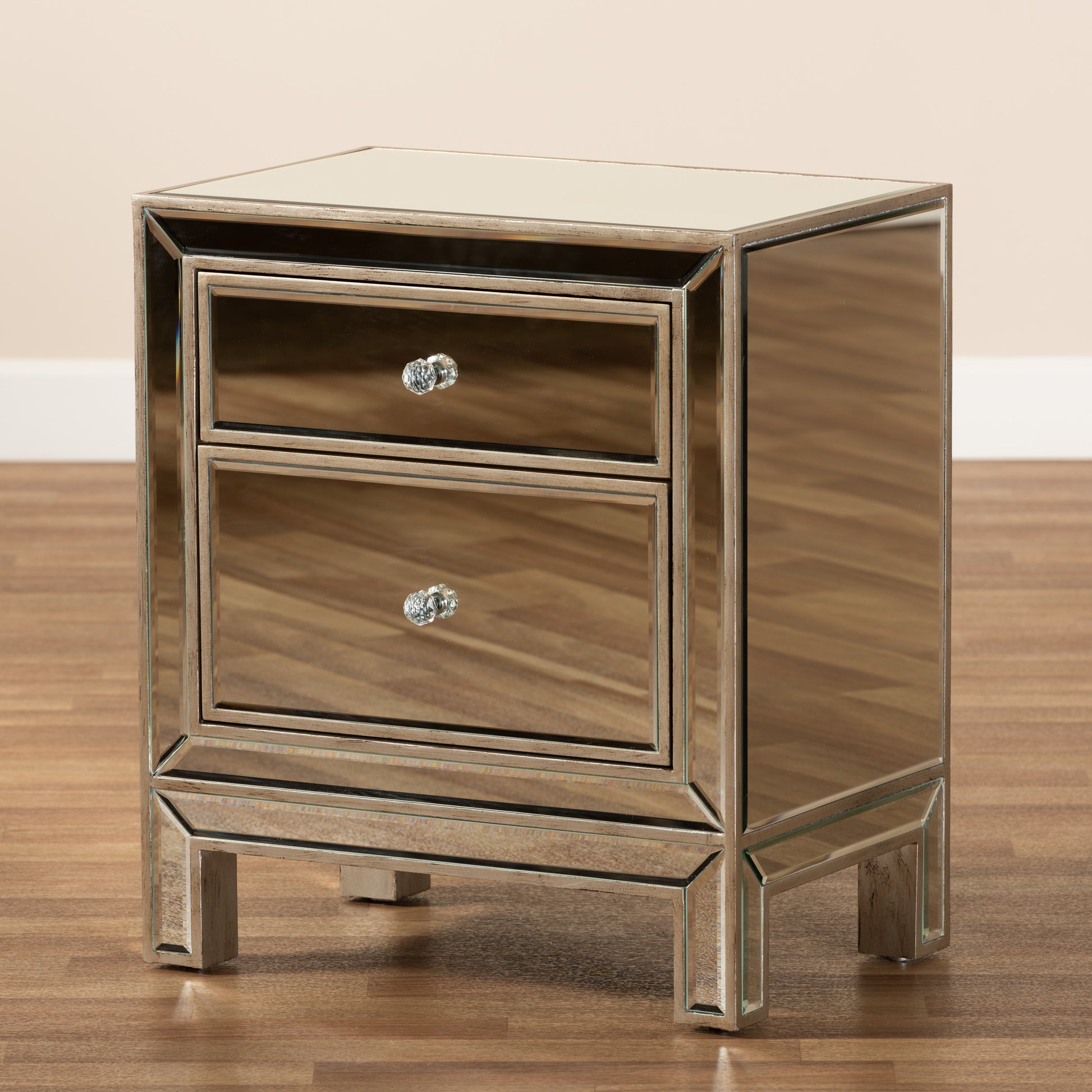 Baxton Studio Fadri Contemporary Glam and Luxe Mirrored 2-Drawer End Table | Cabinets | Modishstore - 8