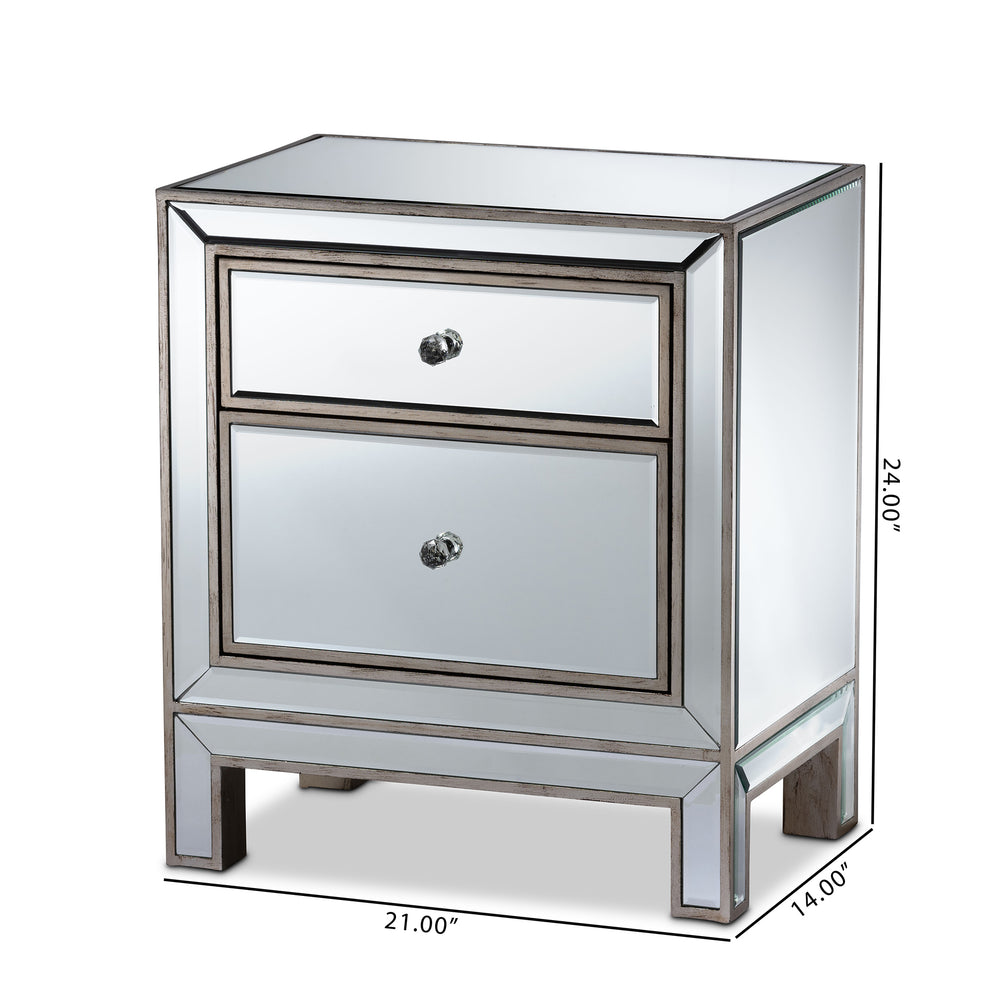 Baxton Studio Fadri Contemporary Glam and Luxe Mirrored 2-Drawer End Table | Cabinets | Modishstore - 2
