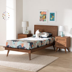 Baxton Studio Melora Mid-Century Modern Walnut Brown Finished Wood and Rattan Twin Size 3-Piece Bedroom Set