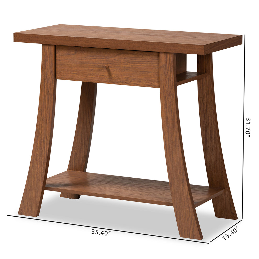Baxton Studio Herman Modern and Contemporary Walnut Brown Finished Wood 1-Drawer Console Table | Console Tables | Modishstore - 10