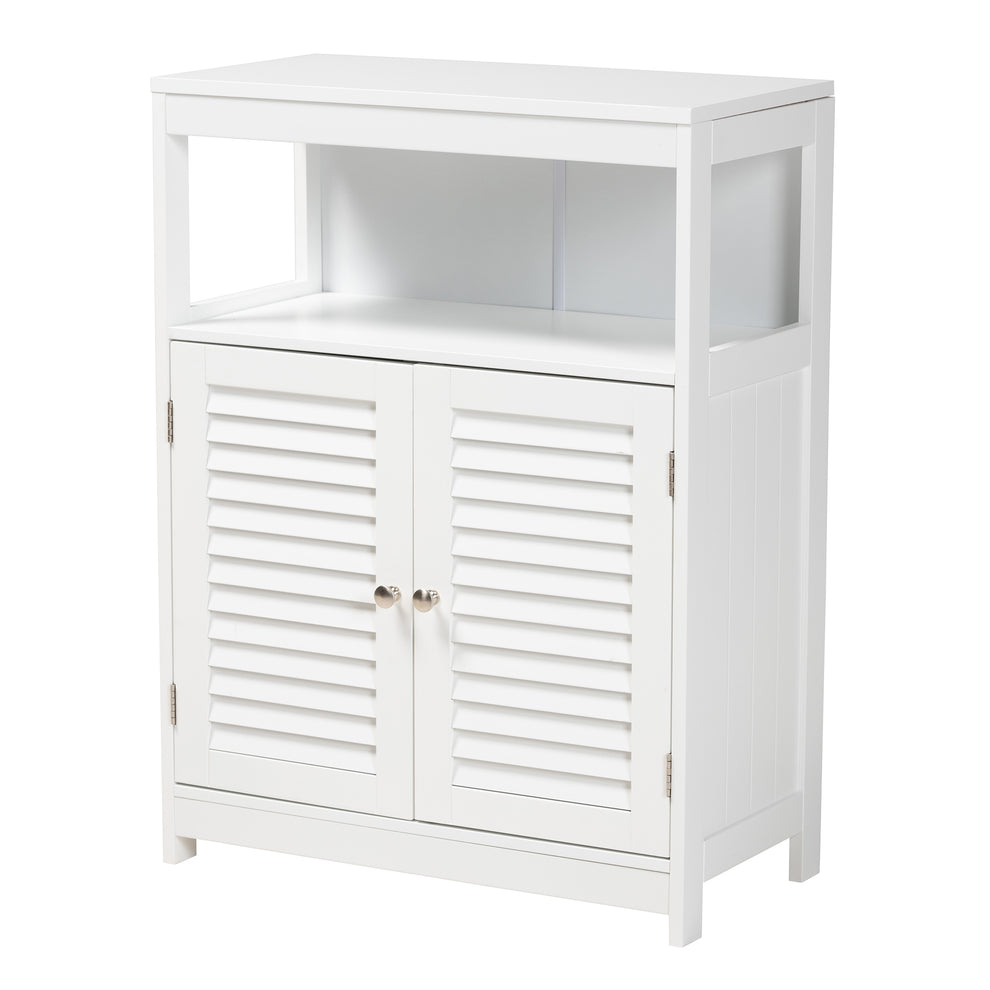 Baxton Studio Rivera Modern and Contemporary White Finished Wood and Silver Metal 2-Door Bathroom Storage Cabinet | Bathroom Accessories | Modishstore - 4