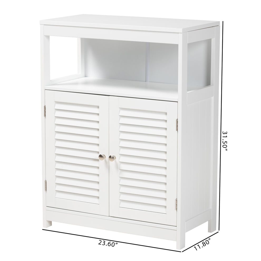 Baxton Studio Rivera Modern and Contemporary White Finished Wood and Silver Metal 2-Door Bathroom Storage Cabinet | Bathroom Accessories | Modishstore - 3