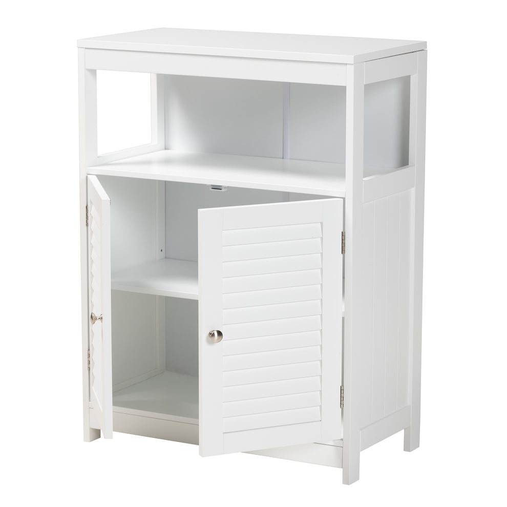 Baxton Studio Rivera Modern and Contemporary White Finished Wood and Silver Metal 2-Door Bathroom Storage Cabinet | Bathroom Accessories | Modishstore - 5