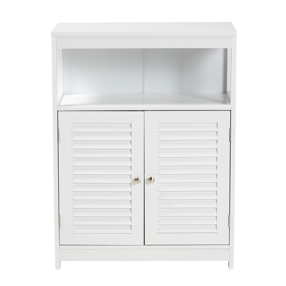 Baxton Studio Rivera Modern and Contemporary White Finished Wood and Silver Metal 2-Door Bathroom Storage Cabinet | Bathroom Accessories | Modishstore - 6