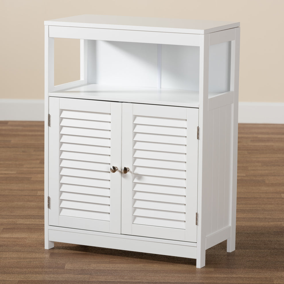 Baxton Studio Rivera Modern and Contemporary White Finished Wood and Silver Metal 2-Door Bathroom Storage Cabinet | Bathroom Accessories | Modishstore - 2