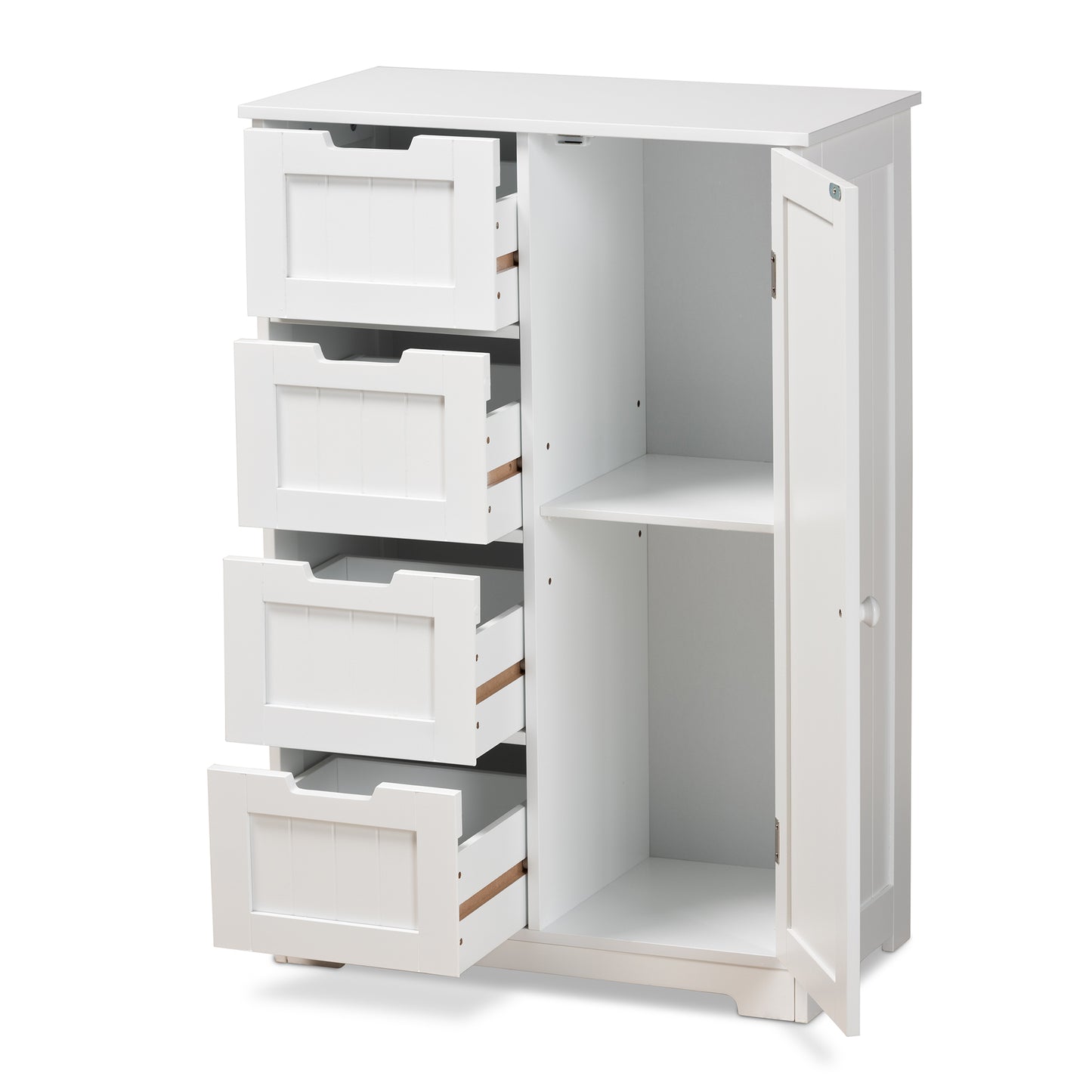 Baxton Studio Bauer Modern and Contemporary White Finished Wood 4-Drawer Bathroom Storage Cabinet | Cabinets | Modishstore - 3