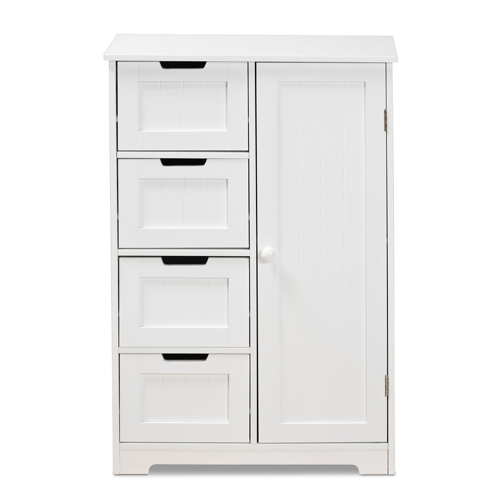Baxton Studio Bauer Modern and Contemporary White Finished Wood 4-Drawer Bathroom Storage Cabinet | Cabinets | Modishstore - 4