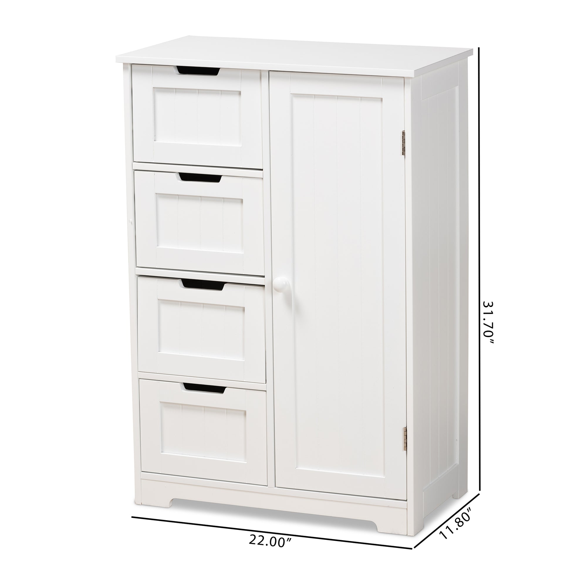 Baxton Studio Bauer Modern and Contemporary White Finished Wood 4-Drawer Bathroom Storage Cabinet | Cabinets | Modishstore - 8