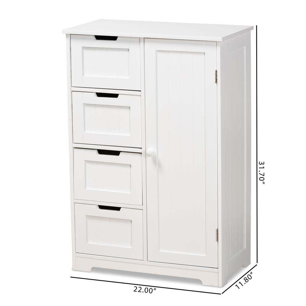 Baxton Studio Bauer Modern and Contemporary White Finished Wood 4-Drawer Bathroom Storage Cabinet | Cabinets | Modishstore - 8