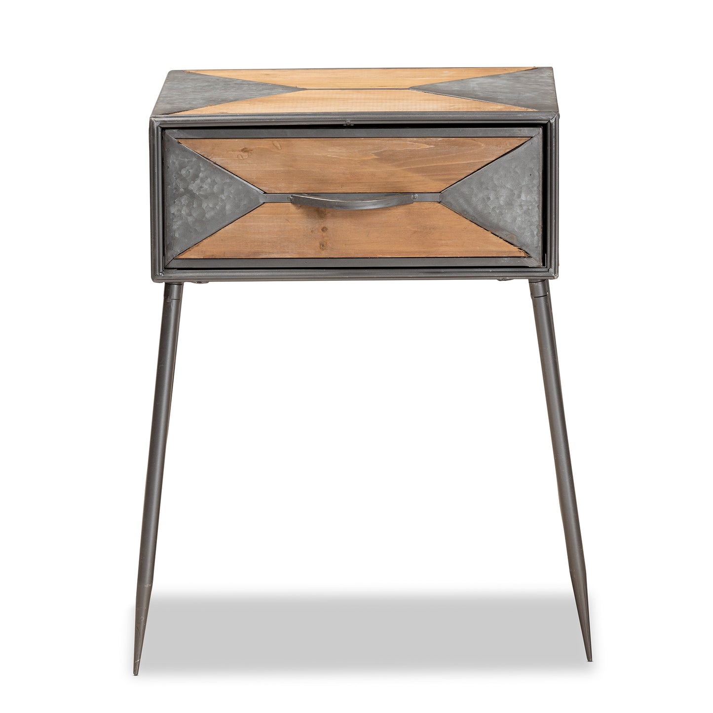 Baxton Studio Laurel Rustic Industrial Antique Grey Finished Metal and Whitewashed Oak Brown Finished Wood 1-Drawer End Table | Cabinets | Modishstore - 6