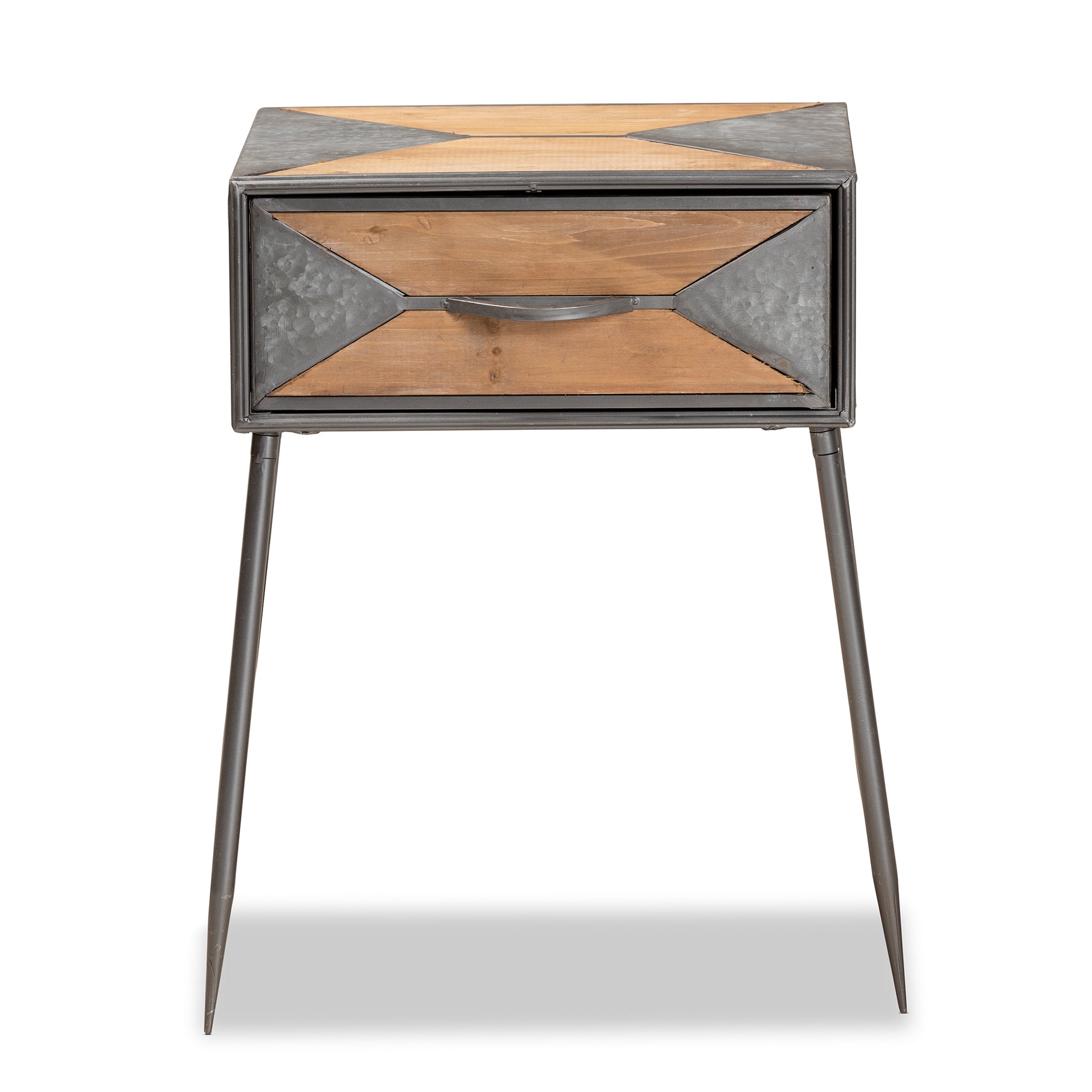 Baxton Studio Laurel Rustic Industrial Antique Grey Finished Metal and Whitewashed Oak Brown Finished Wood 1-Drawer End Table | Cabinets | Modishstore - 6